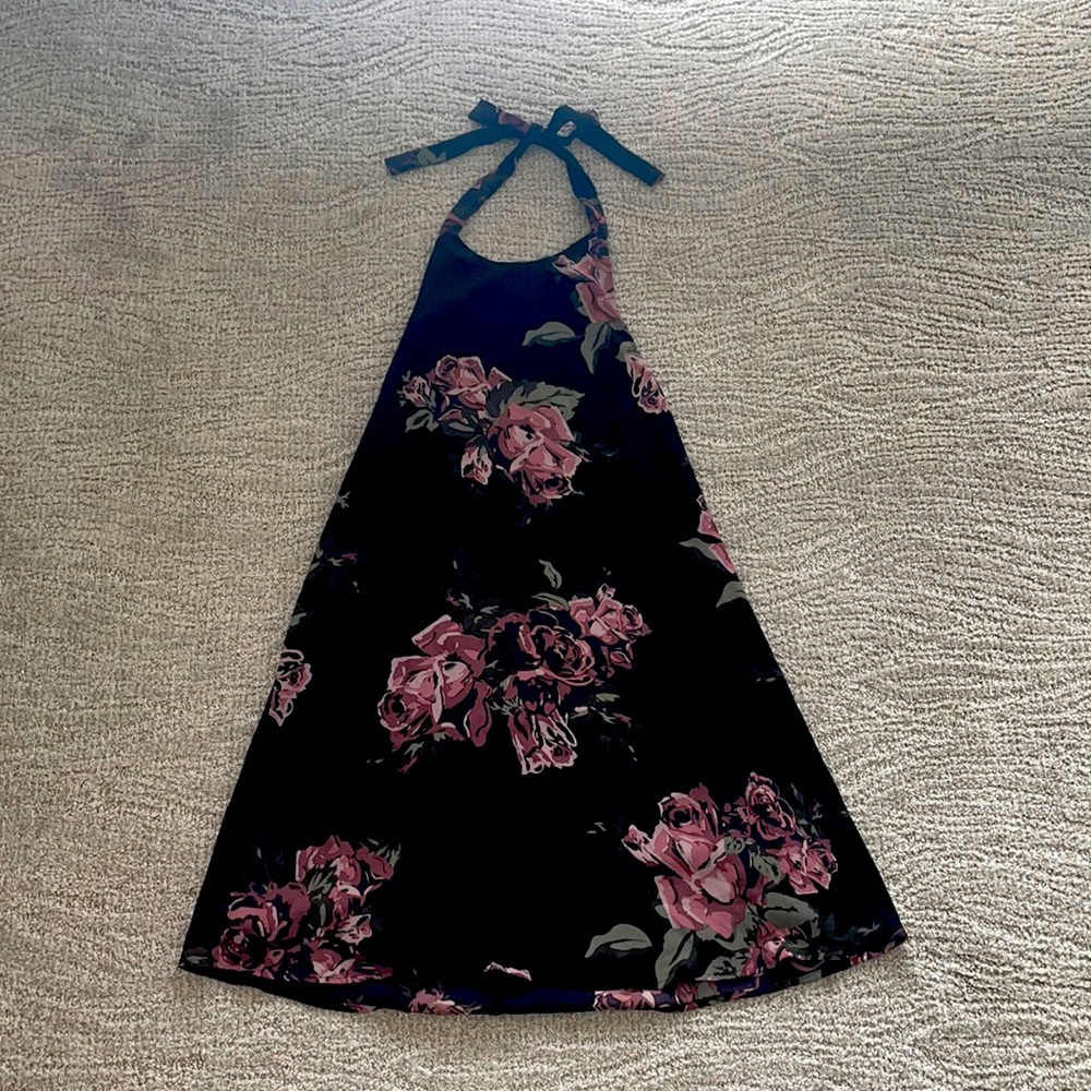 Halter black floral dress